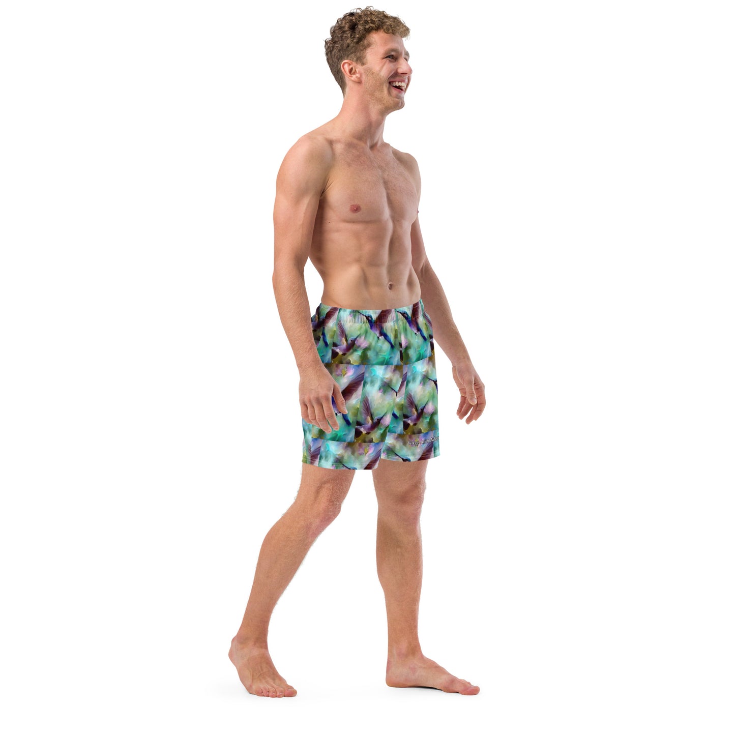 Gentle Hummingbirds All-Over Print Recycled Swim Trunks by Gregg Acini Adoree Designs