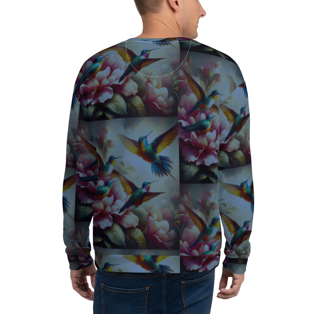 Deep Multicolor Hummingbirds Unisex Sweatshirt by Gregg Acini Adoree Designs