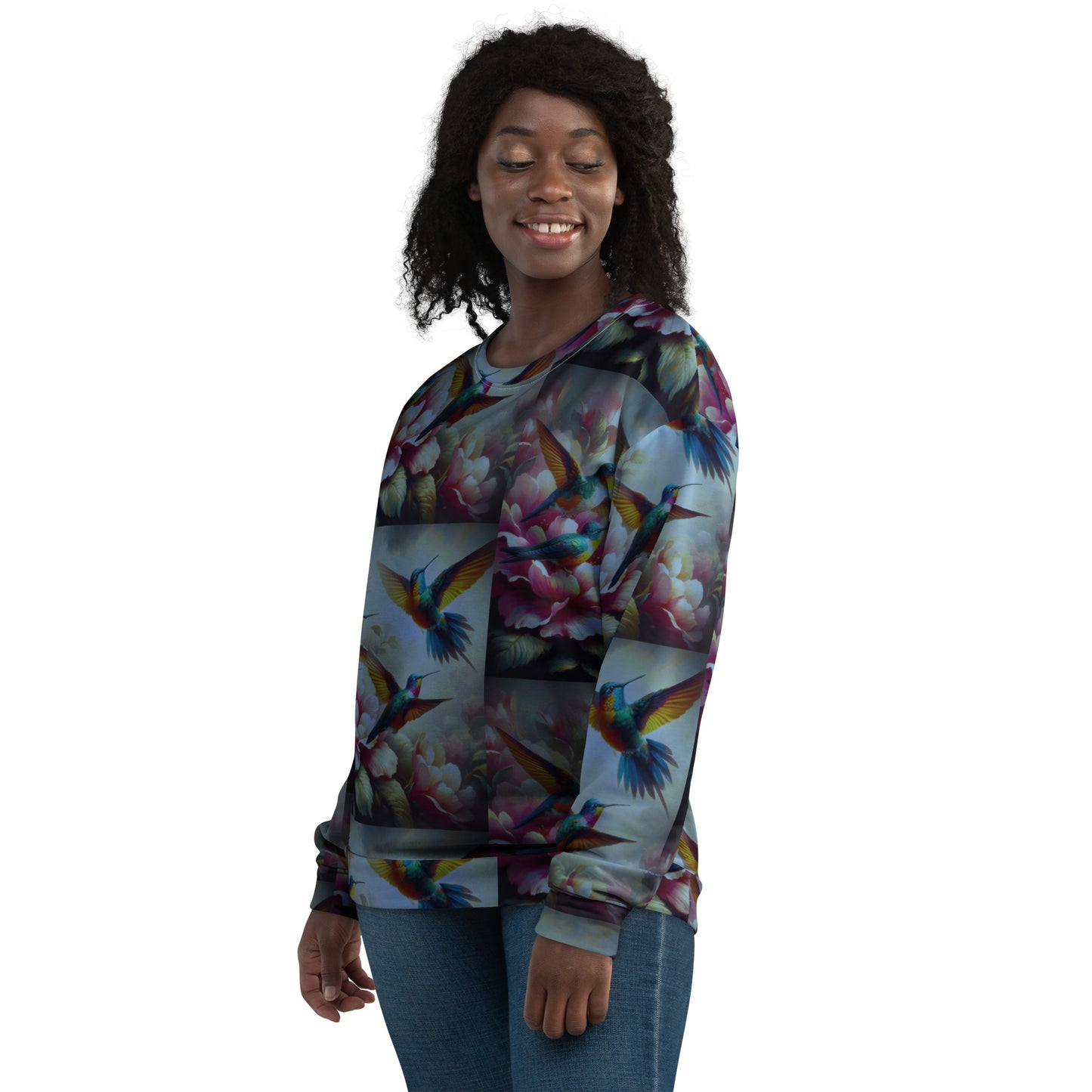 Deep Multicolor Hummingbirds Unisex Sweatshirt by Gregg Acini Adoree Designs