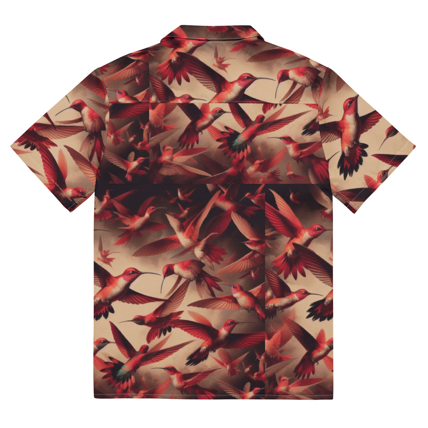 Full Red Hummingbirds Unisex button shirt by Gregg Acini Adoree Designs