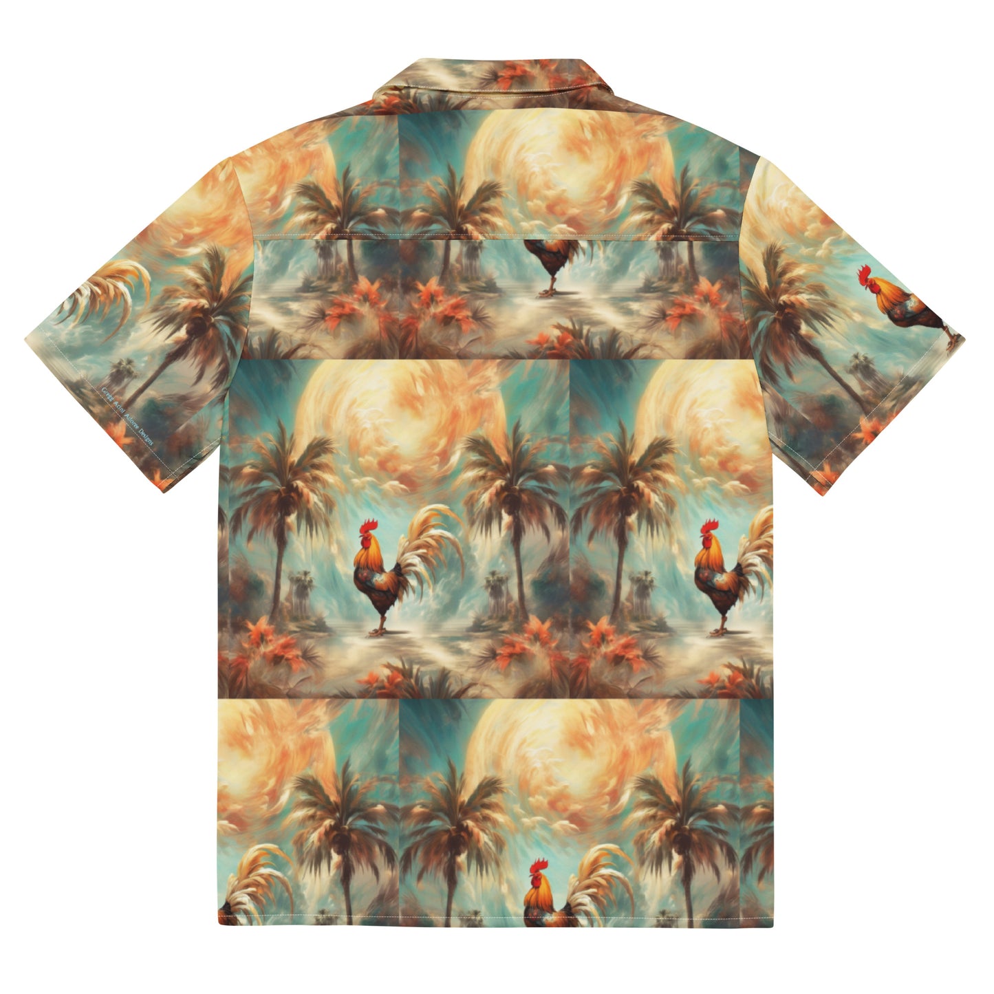 A Rooster and Palms Unisex button shirt by Gregg Acini Adoree Designs