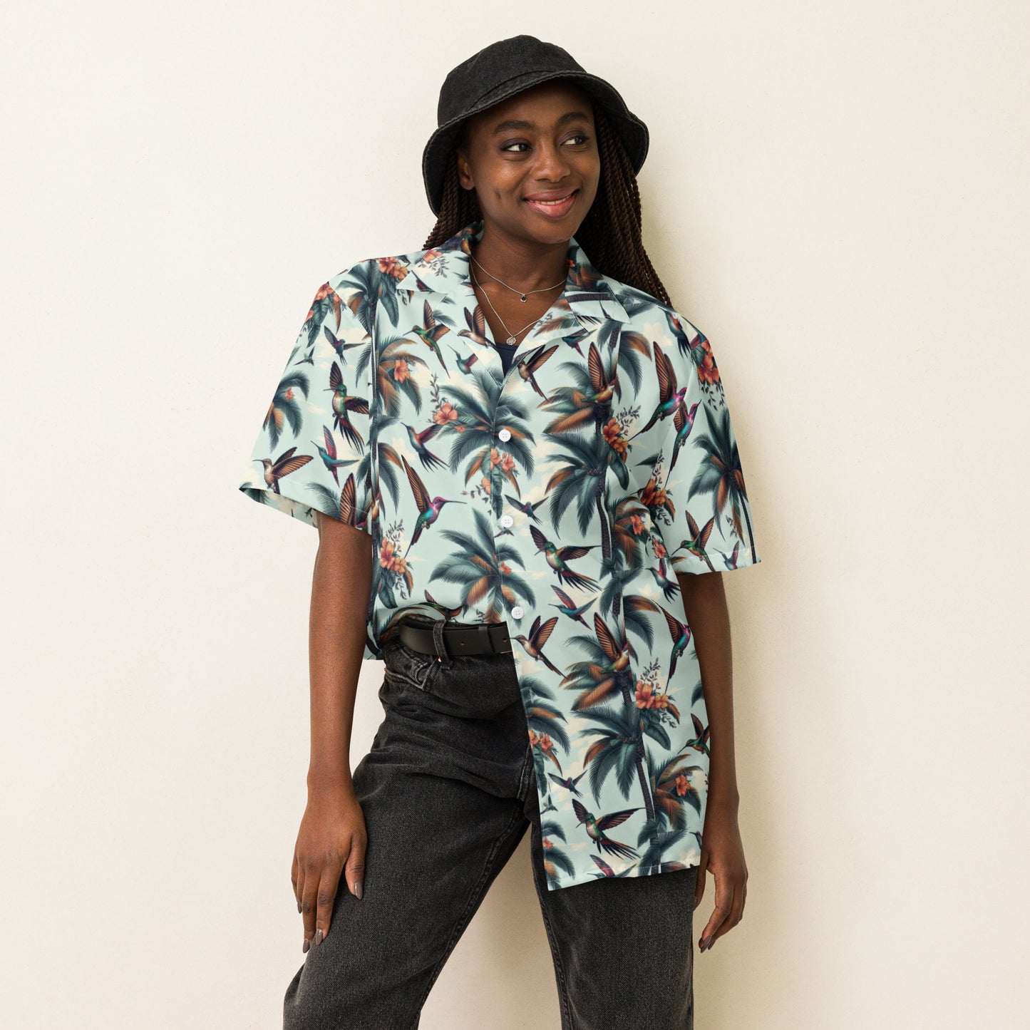 Hummingbirds and Palms Unisex button shirt by Gregg Acini Adoree Designs