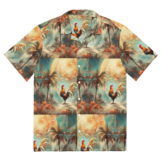 A Rooster and Palms Unisex button shirt by Gregg Acini Adoree Designs