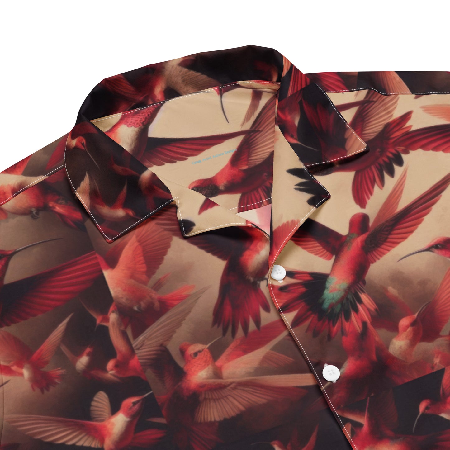 Full Red Hummingbirds Unisex button shirt by Gregg Acini Adoree Designs