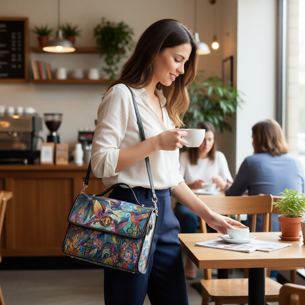 Hummingbird Kaleidoscope Satchel Waterproof Canvas Bag