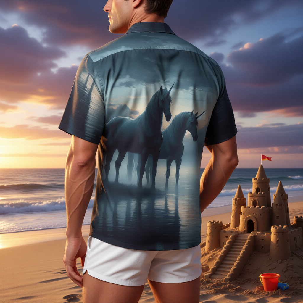 Dark Unicorns Hawaiian Shirt with Chest Pocket & Merged Design