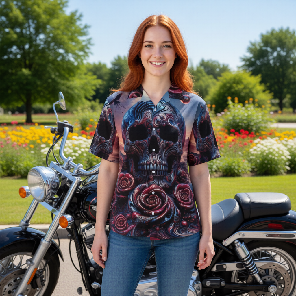Skull and Roses Hawaiian Shirt without pocket