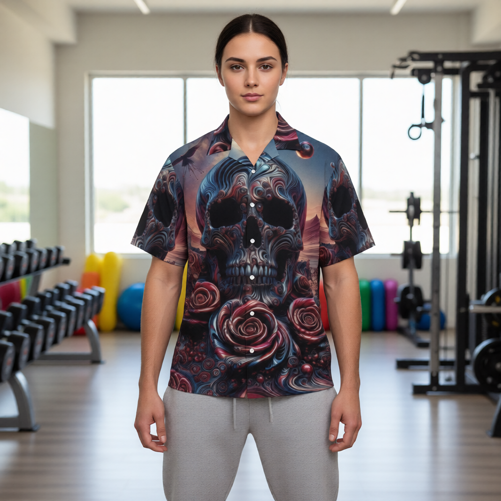 Skull and Roses Hawaiian Shirt without pocket