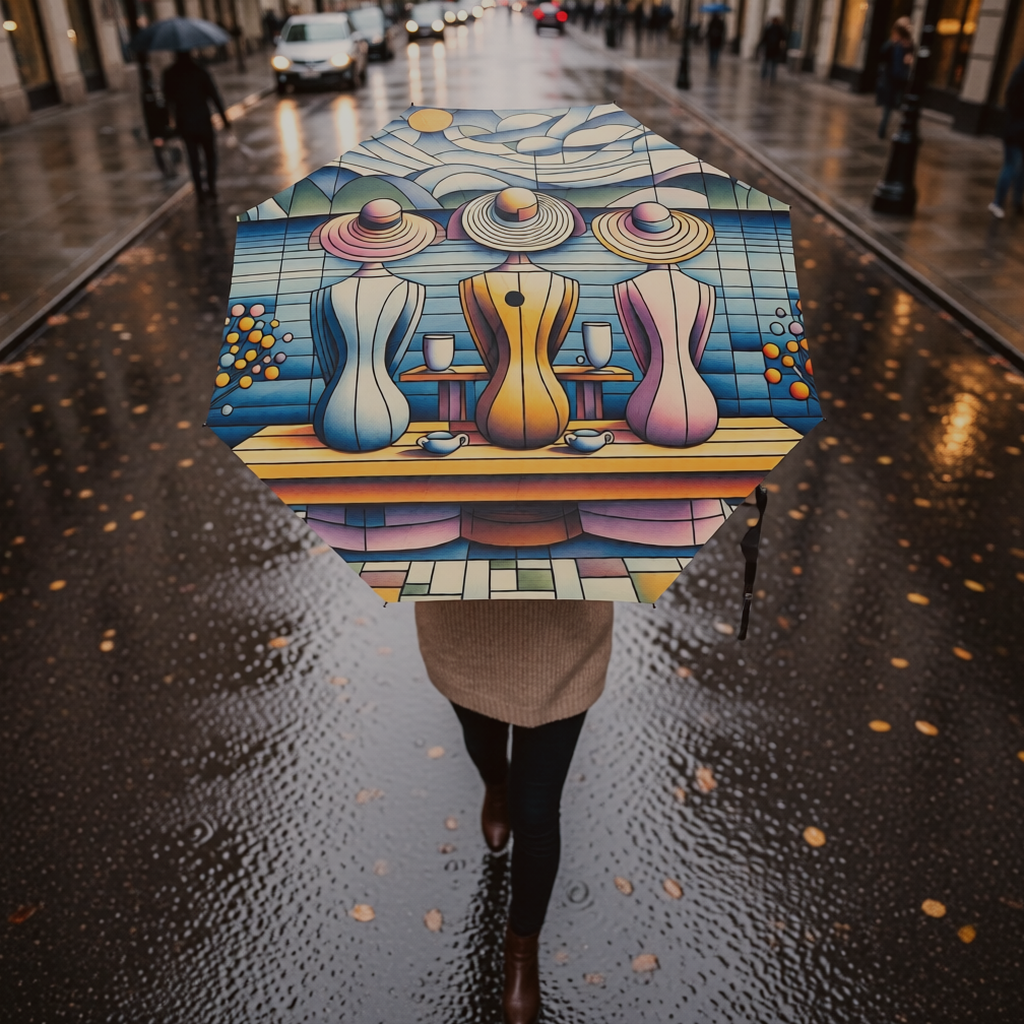Ladies Facing the Sea Automatic Folding Umbrella