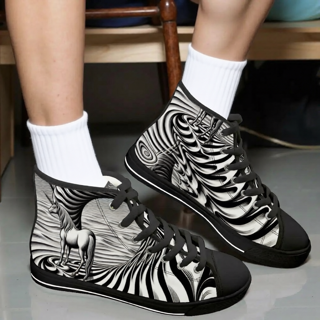 Psychedelic Wave Unisex High Top Canvas Shoes (women's sizes)