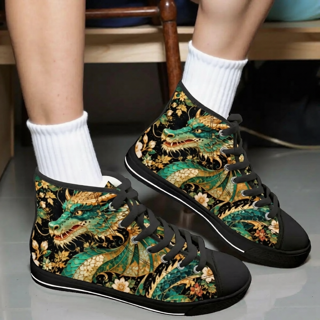 Gilded Jade Dragon Unisex High Top Canvas Shoes (women's sizes)
