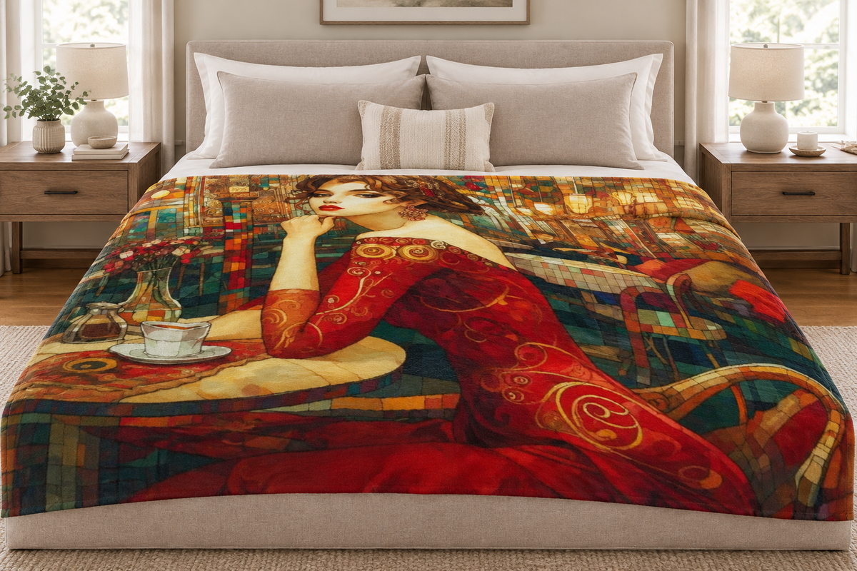 Audrey blanket spread across a large bed