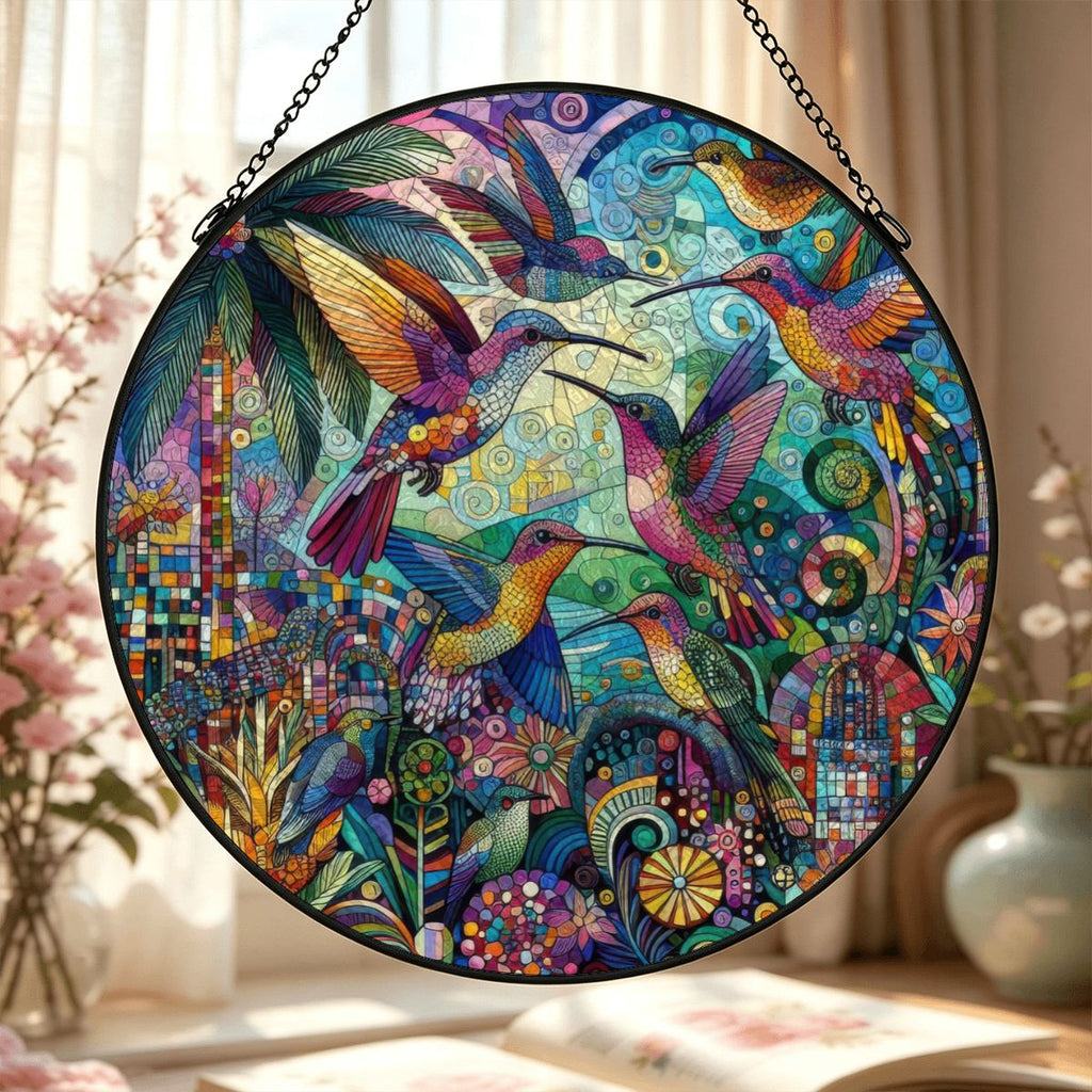 Hummingbird Kaleidoscope Stained Glass Effect Suncatcher Window Hanging (Made in USA)