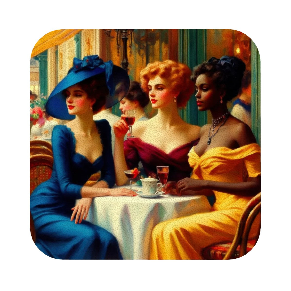 Cafe Ladies 1 Square Leather Coasters Set of 6
