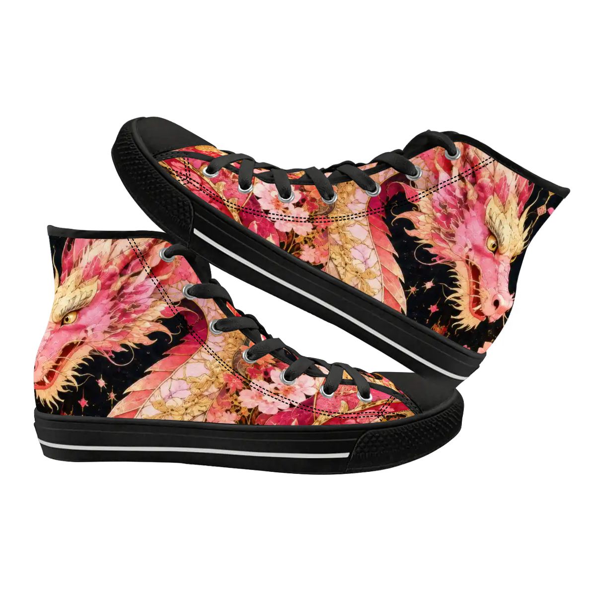 Pink and Gold Sakura Dragon Unisex High Top Canvas Shoes (women's sizes)