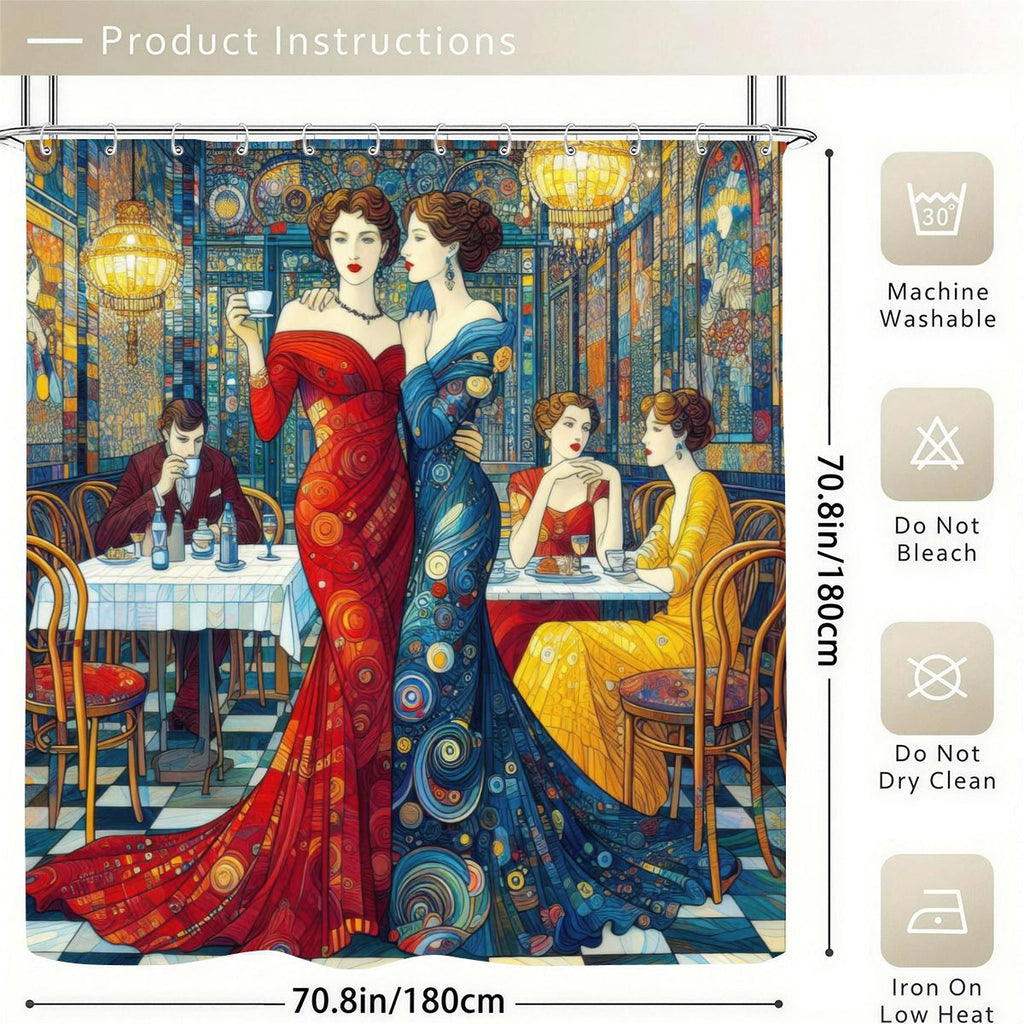 Girlfriends Shower Curtain | Klimt-Inspired Café Art