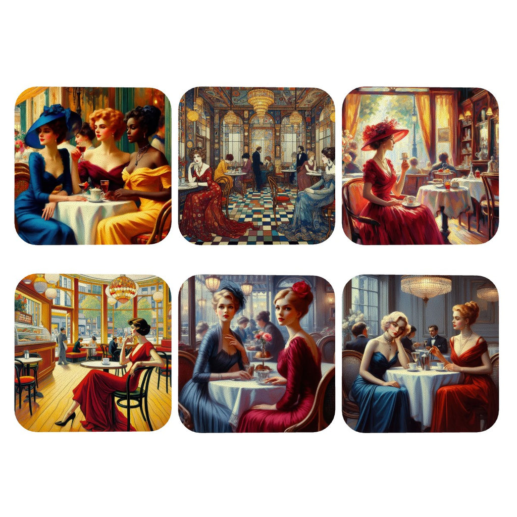 Cafe Ladies 1 Square Leather Coasters Set of 6