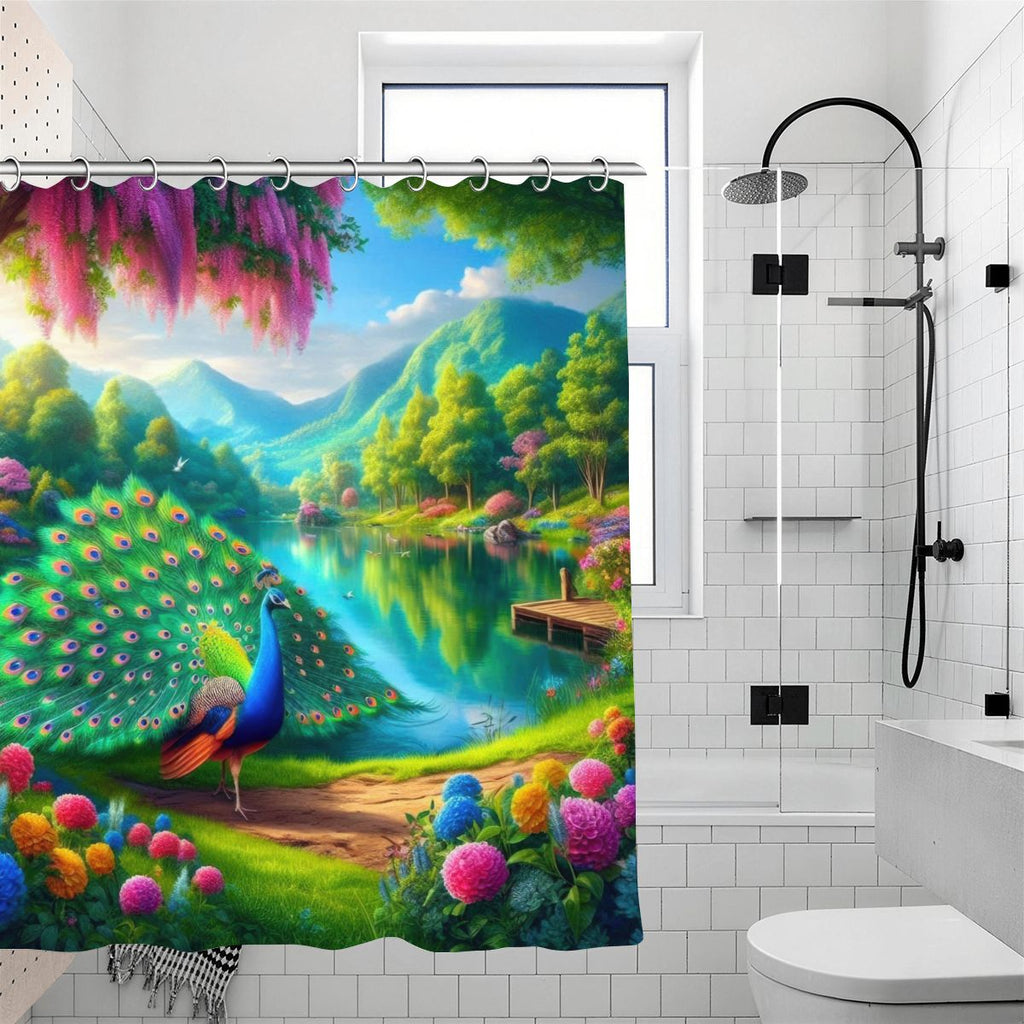 Peacock Under Wisteria Shower Curtain | Fantasy Garden Art