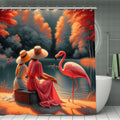 Two Ladies with a Flamingo Shower Curtain | Romantic Landscape Art