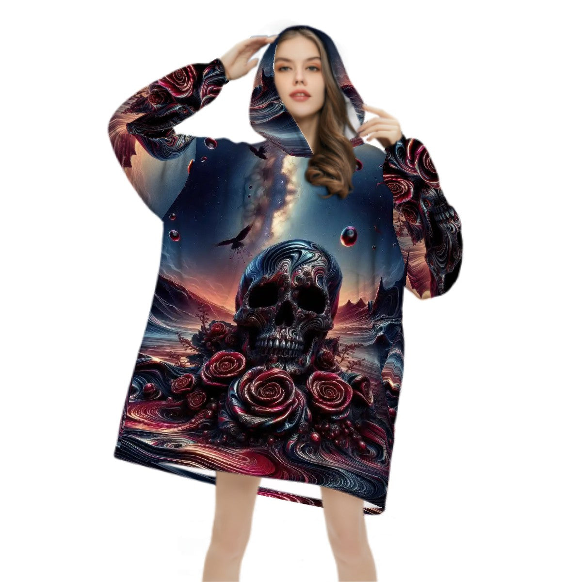 Skull and Roses Adult Blanket Hoodie