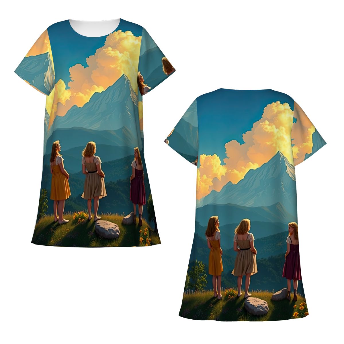 Loose Short-Sleeve Nightgown (Multiple Designs Set 1 - First image shows selected design)
