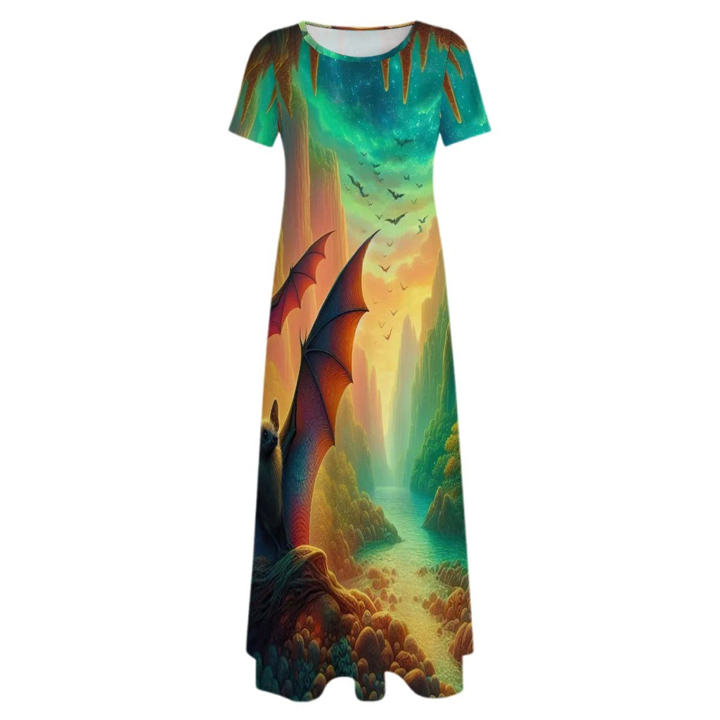 Bat Paradise Crew Neck Short Sleeve Maxi Dress - Gregg Acini Adoree Designs - Dress