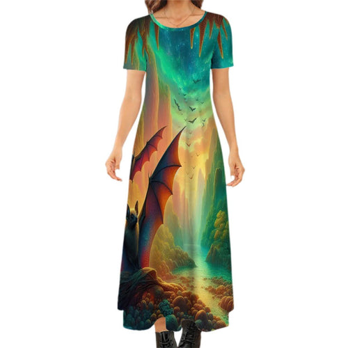 Bat Paradise Crew Neck Short Sleeve Maxi Dress - Gregg Acini Adoree Designs - Dress