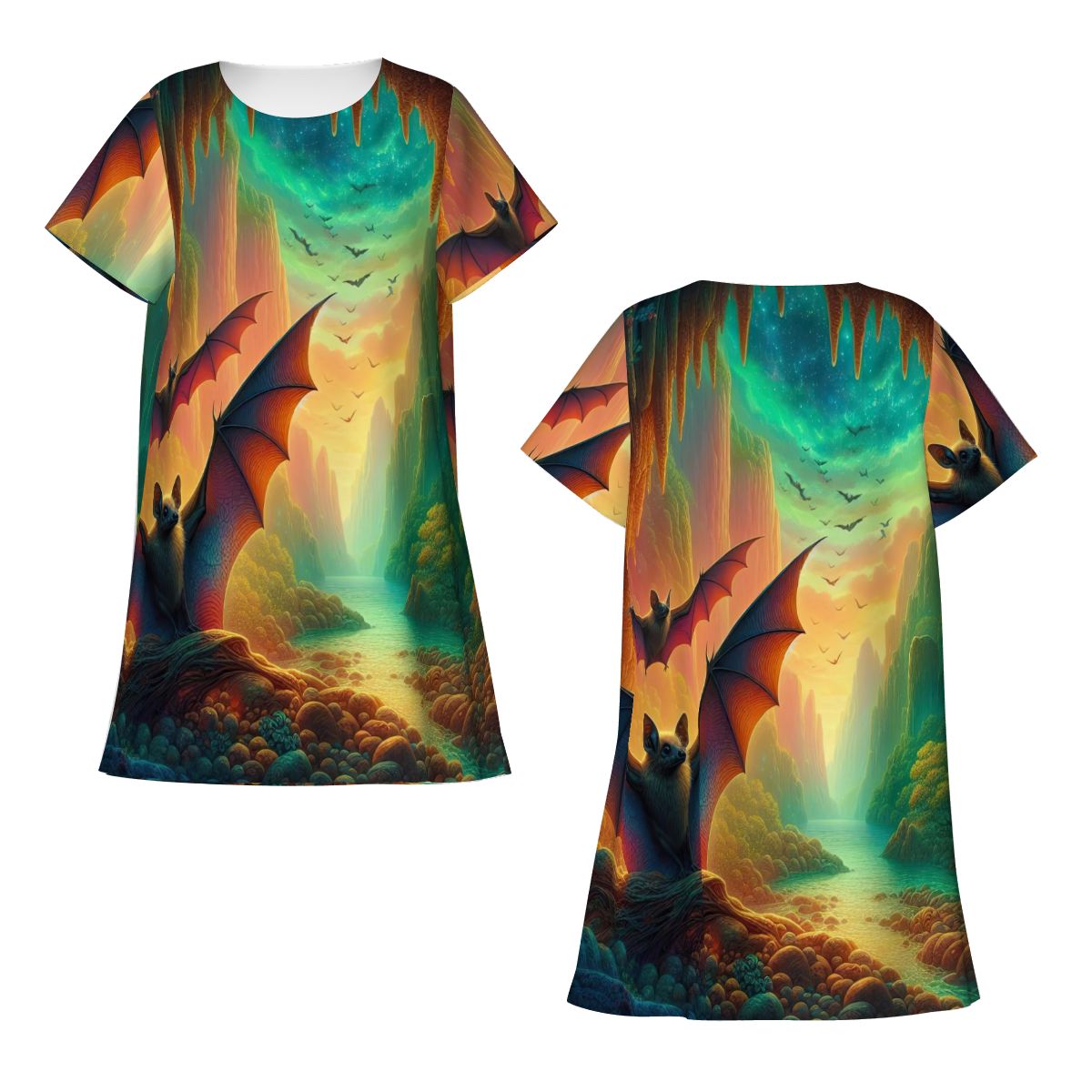 Bat Paradise Loose Short - Sleeve Nightgown - Gregg Acini Adoree Designs - Women's Pajamas