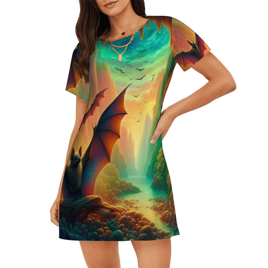 Bat Paradise Loose Short - Sleeve Nightgown - Gregg Acini Adoree Designs - Women's Pajamas