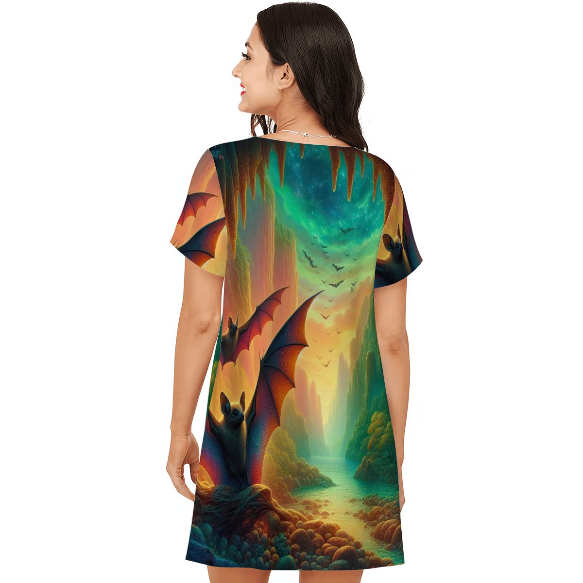 Bat Paradise Loose Short - Sleeve Nightgown - Gregg Acini Adoree Designs - Women's Pajamas