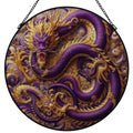 Purple Dragon Stained Glass Effect Suncatcher Window Hanging (Made in USA)