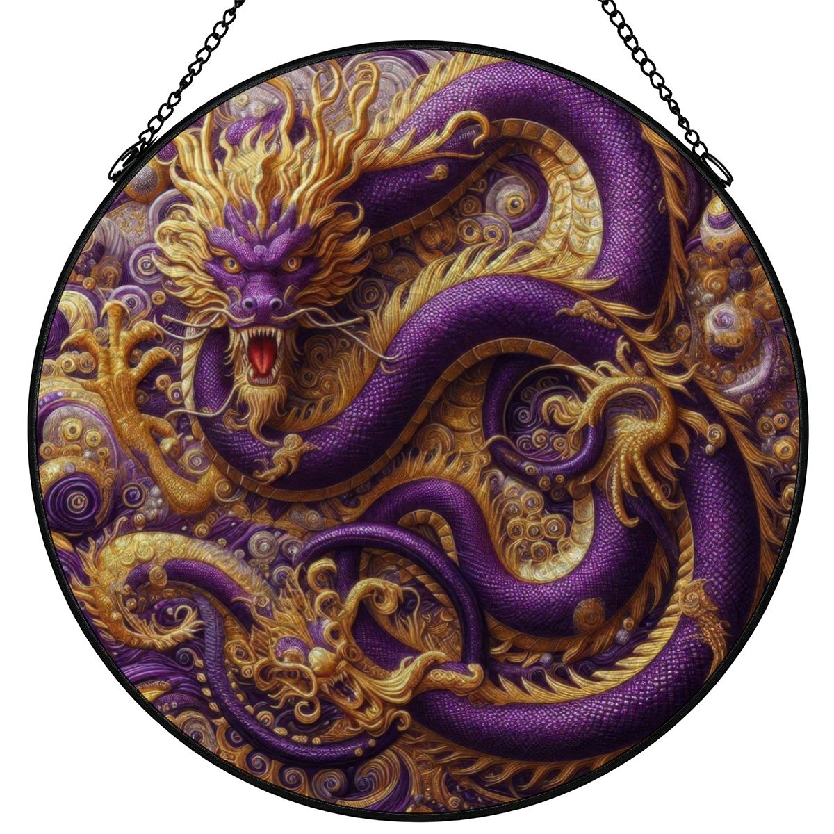 Purple Dragon Stained Glass Effect Suncatcher Window Hanging (Made in USA)