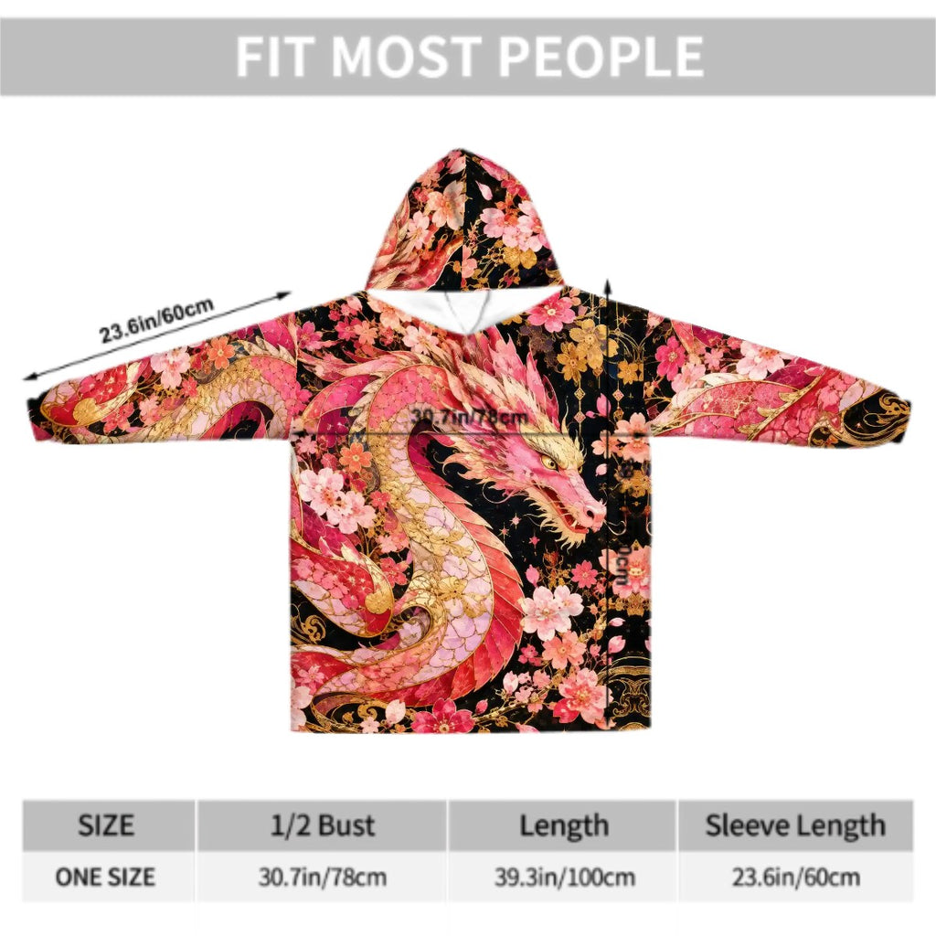 Pink and Gold Sakura Dragon Blanket Hoodie