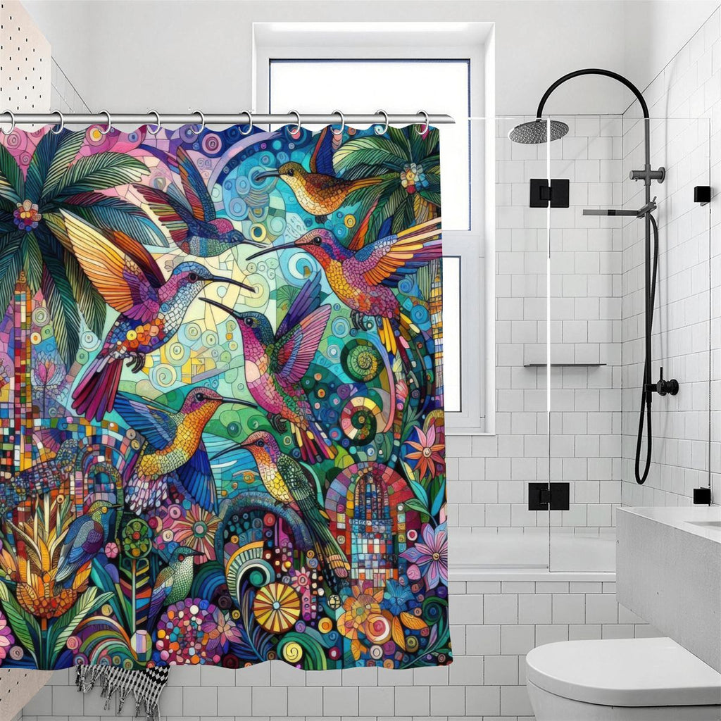 Hummingbird Kaleidoscope Shower Curtain 70.8"x70.8" (Made in USA)