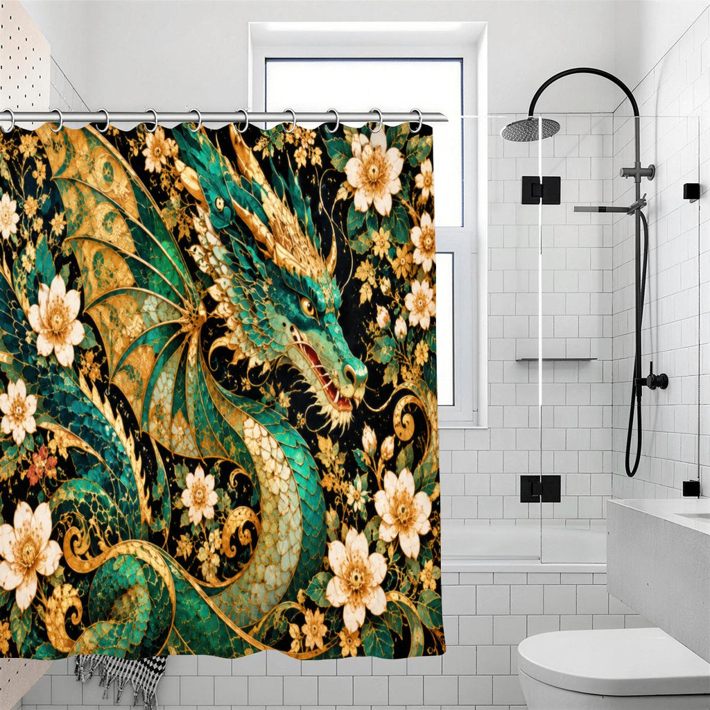 Gilded Jade Dragon Shower Curtain