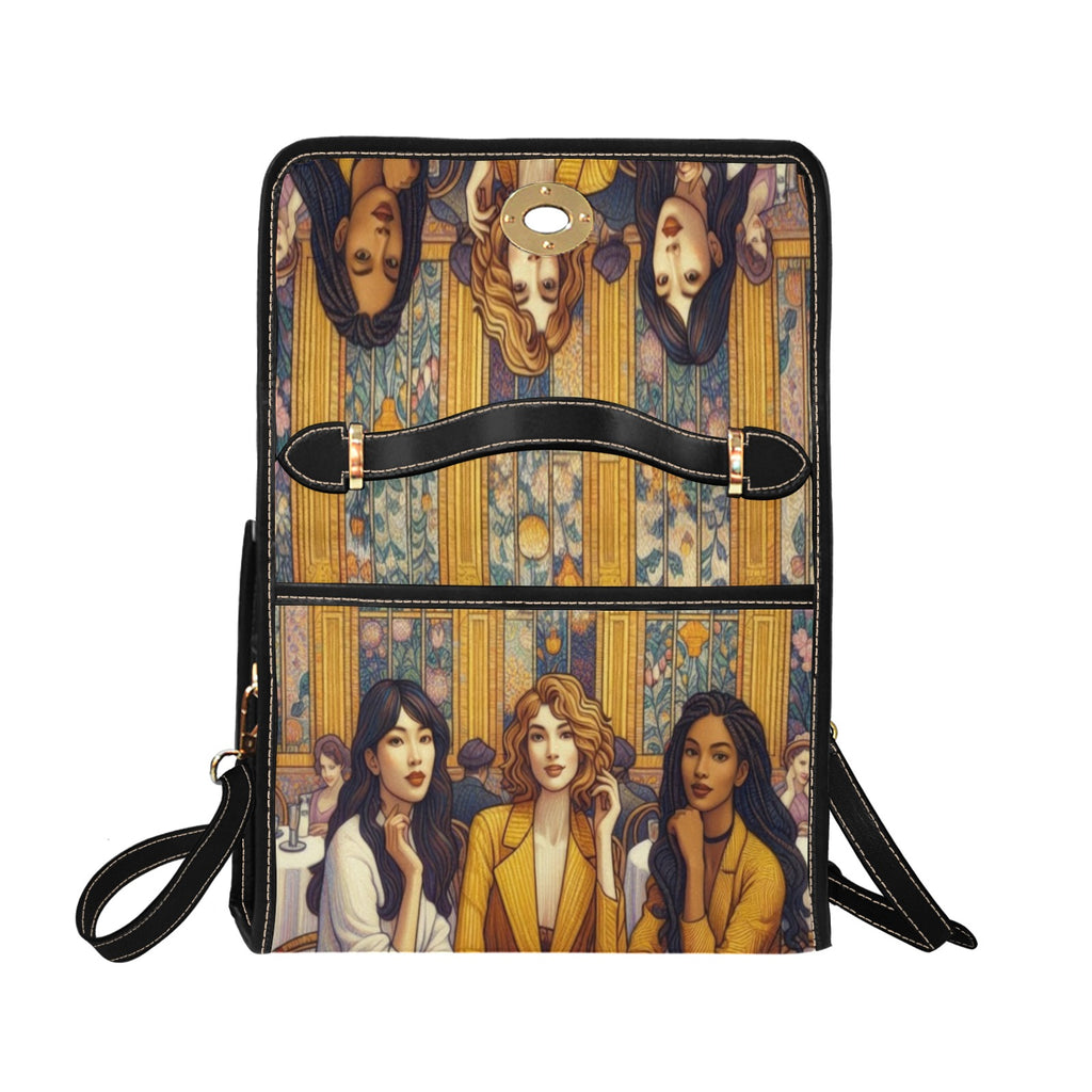 Women in a Cafe Satchel Waterproof Canvas Bag