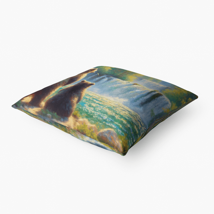 Bears by a Waterfall Home Goods Premium Hypoallergenic Throw Pillow - Gregg Acini Adoree Designs - Pillows & Covers