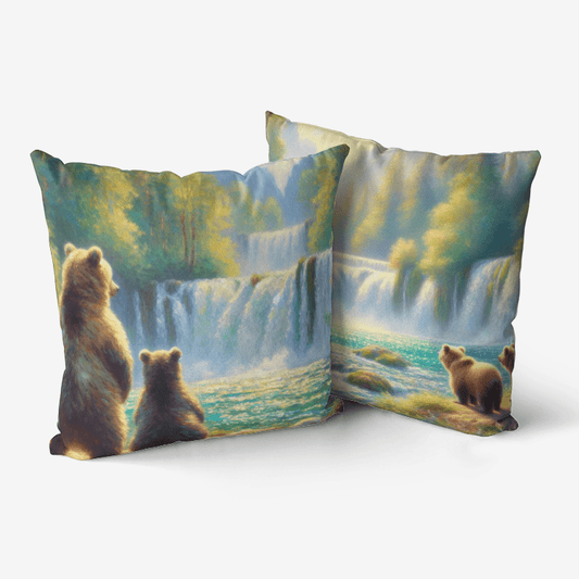 Bears by a Waterfall Home Goods Premium Hypoallergenic Throw Pillow - Gregg Acini Adoree Designs - Pillows & Covers