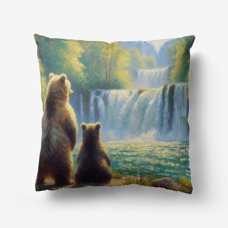 Bears by a Waterfall Home Goods Premium Hypoallergenic Throw Pillow - Gregg Acini Adoree Designs - Pillows & Covers