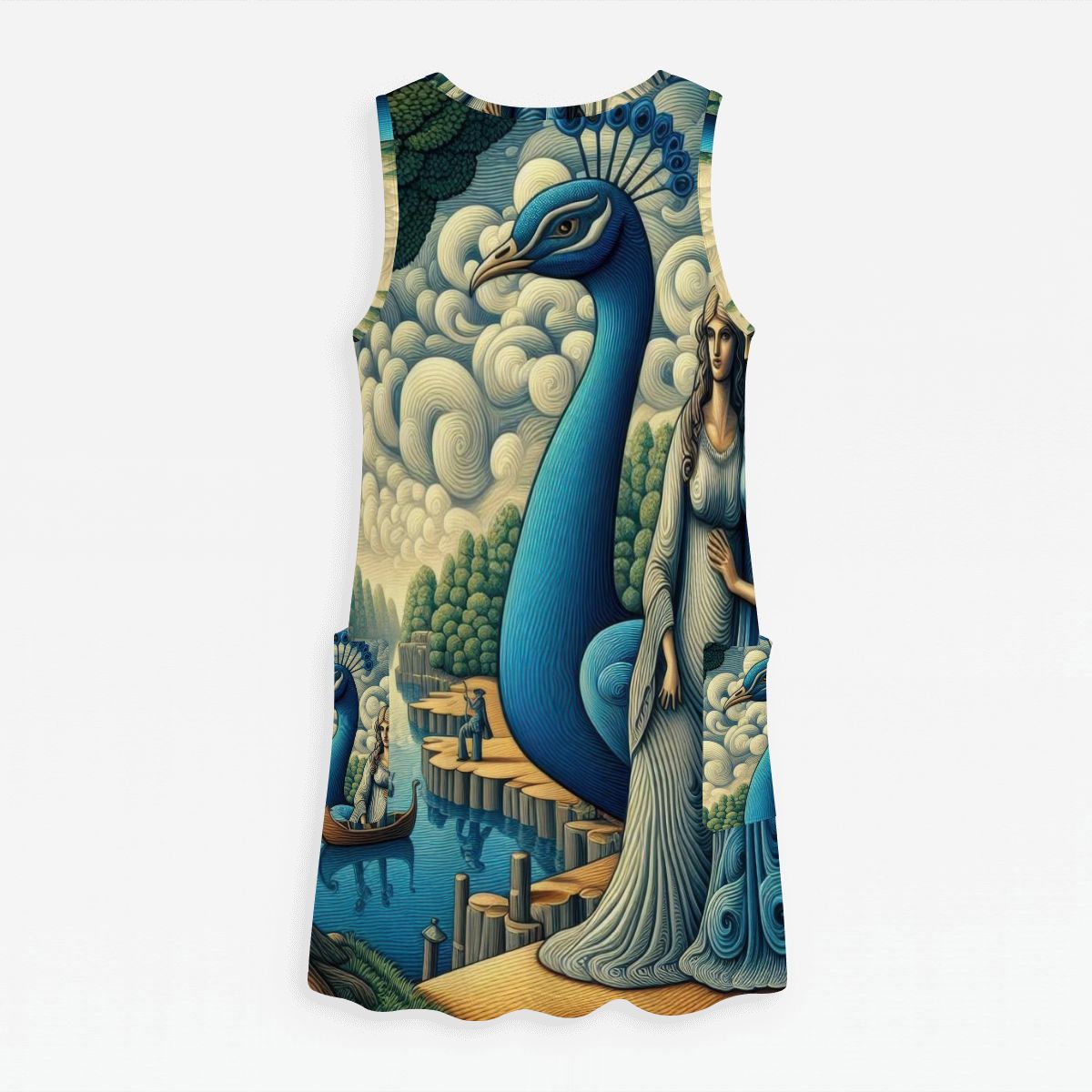 Belvedere Peacock Women's Sleeveless Dress with Pockets - Gregg Acini Adoree Designs - Women's Skirts & Dresses