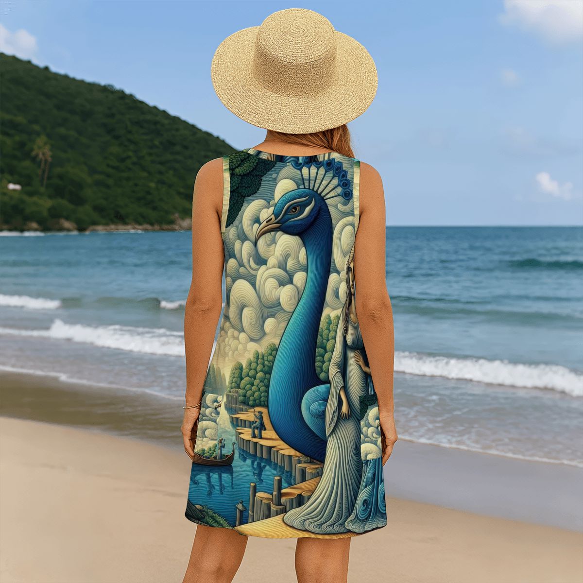 Belvedere Peacock Women's Sleeveless Dress with Pockets - Gregg Acini Adoree Designs - Women's Skirts & Dresses