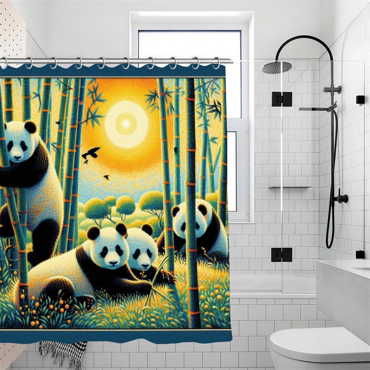 Panda Family Shower Curtain 70.8"x70.8" (Made in USA)