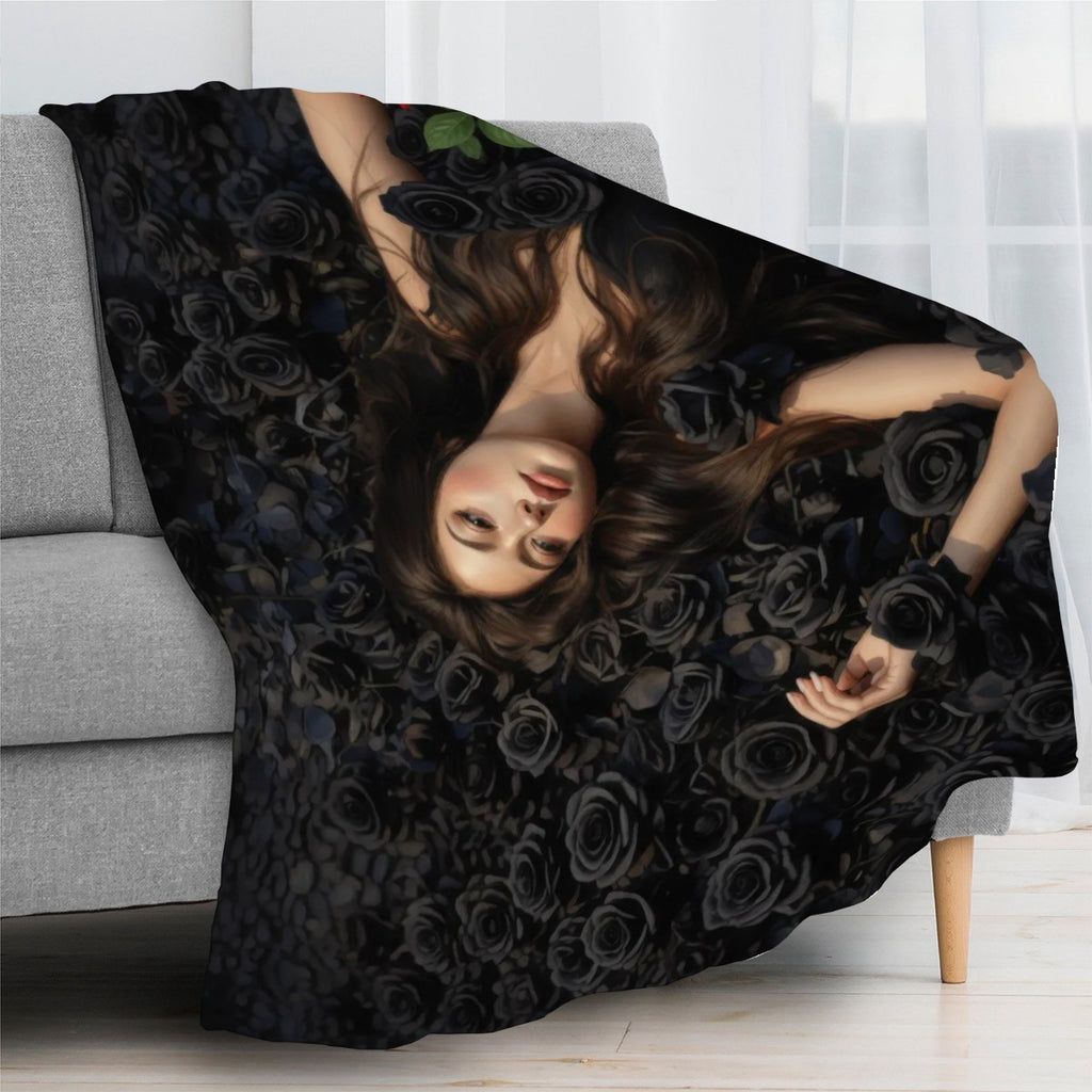 Black Roses 2 Flannel Throw Blanket (Made in USA)