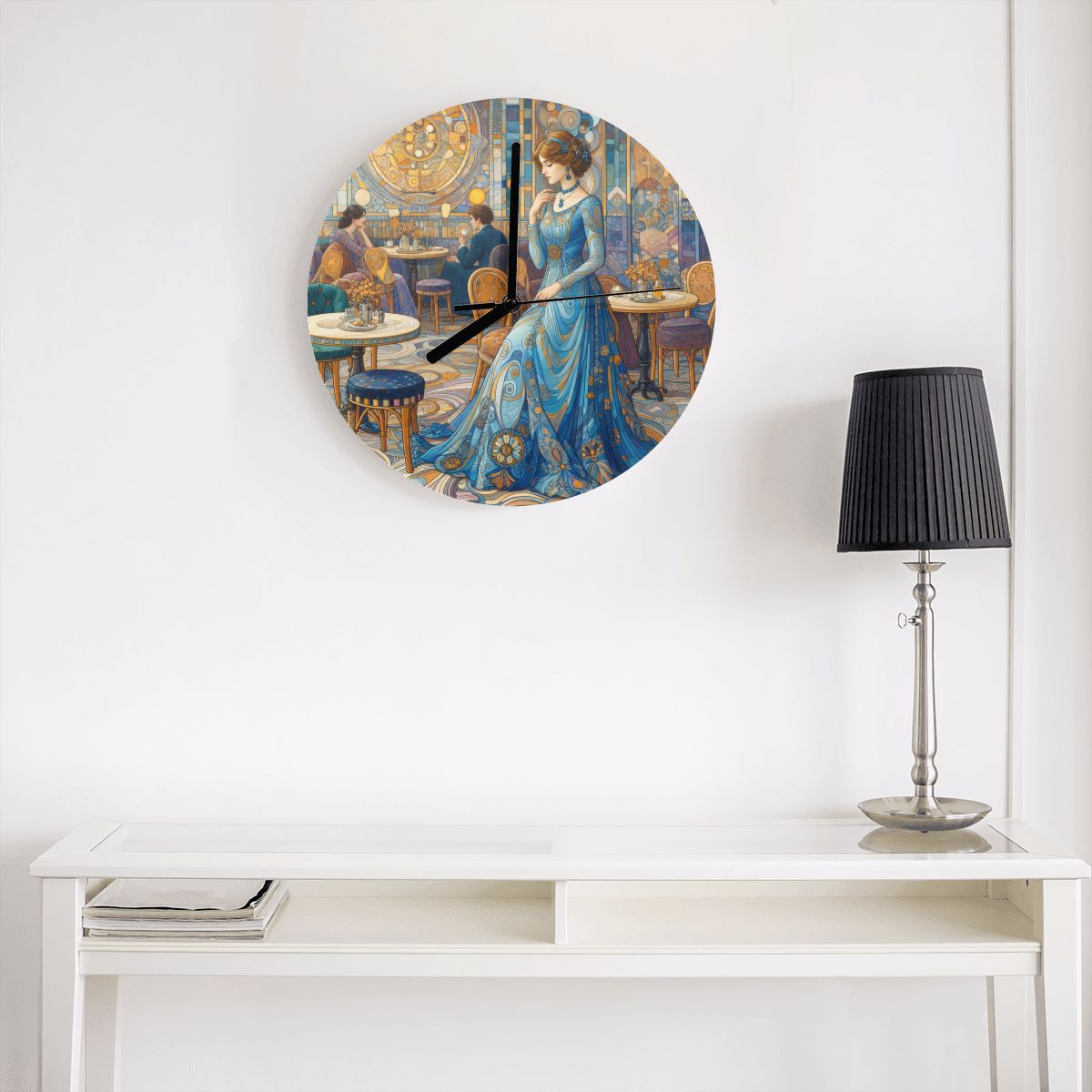 Sapphire at the Blue Café — Art Nouveau Inspired Wall Clock
