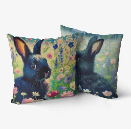 Black Rabbit Selfie Home Goods Premium Hypoallergenic Throw Pillow - Gregg Acini Adoree Designs - Pillows & Covers