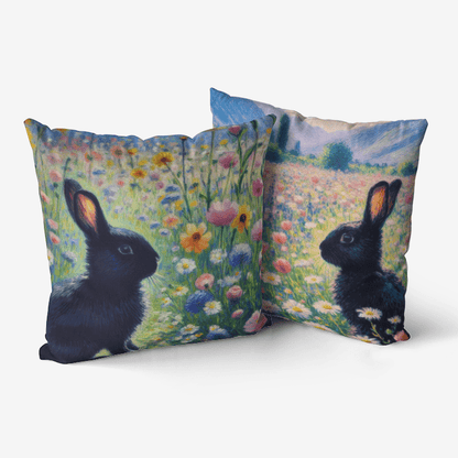 Black Rabbit with Flowers Home Goods Premium Hypoallergenic Throw Pillow - Gregg Acini Adoree Designs - Pillows & Covers