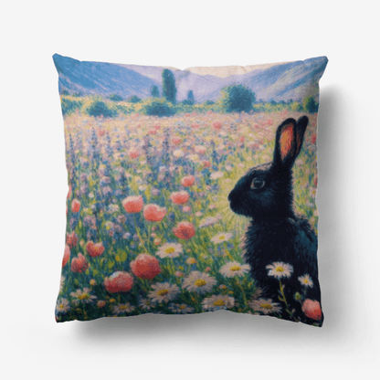 Black Rabbit with Flowers Home Goods Premium Hypoallergenic Throw Pillow - Gregg Acini Adoree Designs - Pillows & Covers