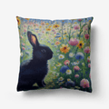 Black Rabbit with Flowers Home Goods Premium Hypoallergenic Throw Pillow - Gregg Acini Adoree Designs - Pillows & Covers
