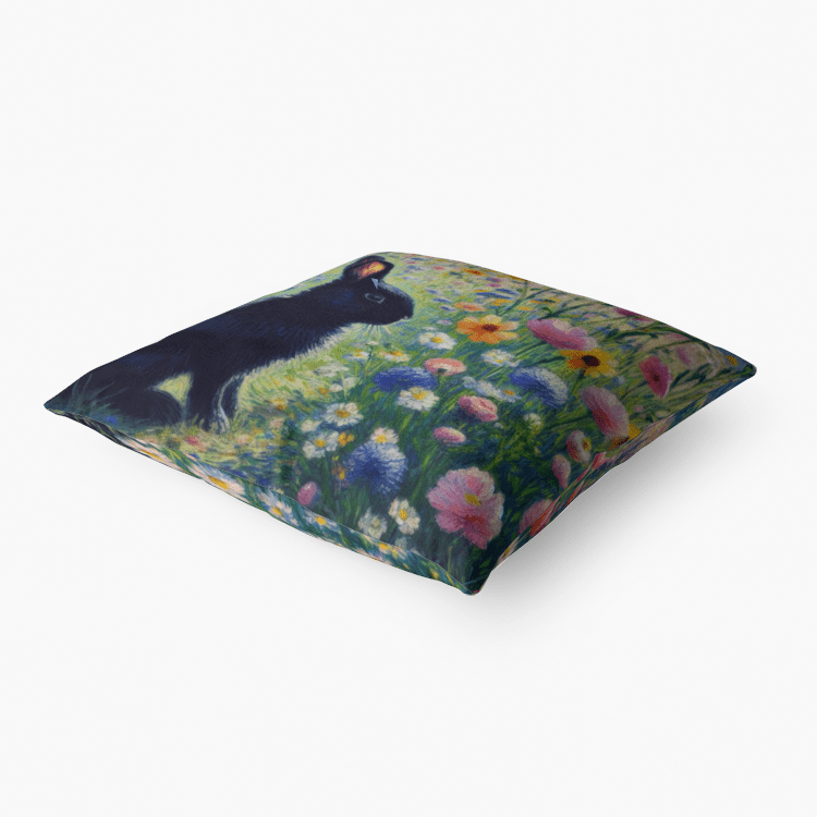 Black Rabbit with Flowers Home Goods Premium Hypoallergenic Throw Pillow - Gregg Acini Adoree Designs - Pillows & Covers