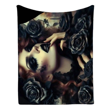 Black Roses 300 GSM Flannel Throw Blanket (Made in USA) - Gregg Acini Adoree Designs - Blanket